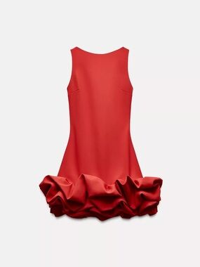 ZARA VIRAL BRIGHT RED COMBINATION PUFF RUFFLE HEM JUMPSUIT DRESS